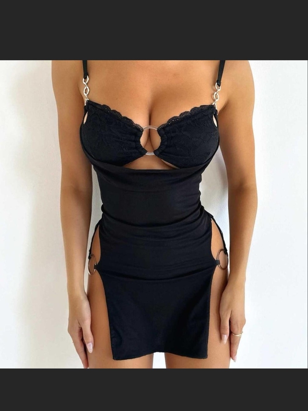 Sexy Black Mini Dress with Ring Cutouts
